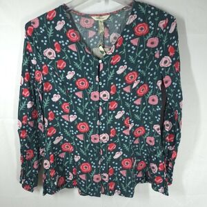 Matilda Jane Womens Blouse Med Floral Long Sleeve Button Front Green Cottagecore